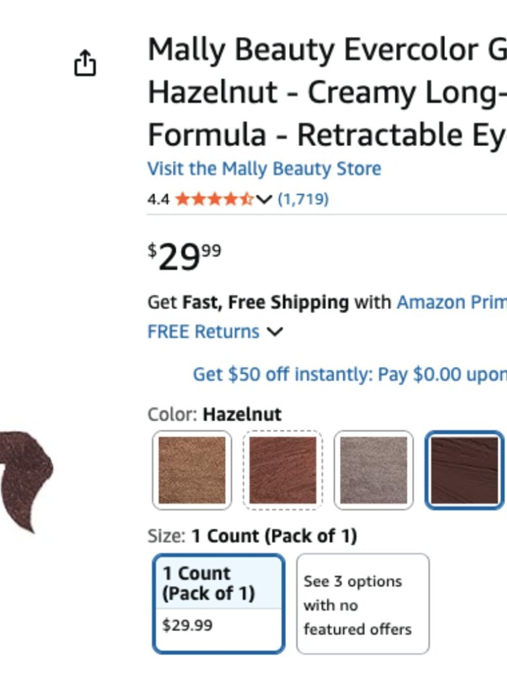MALLY Evercolor Gel Waterproof Eyeliner, HAZELNUT - Picture 2 of 7